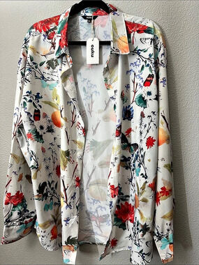 ouku Floral Blouse White Multicolor XXL NWT